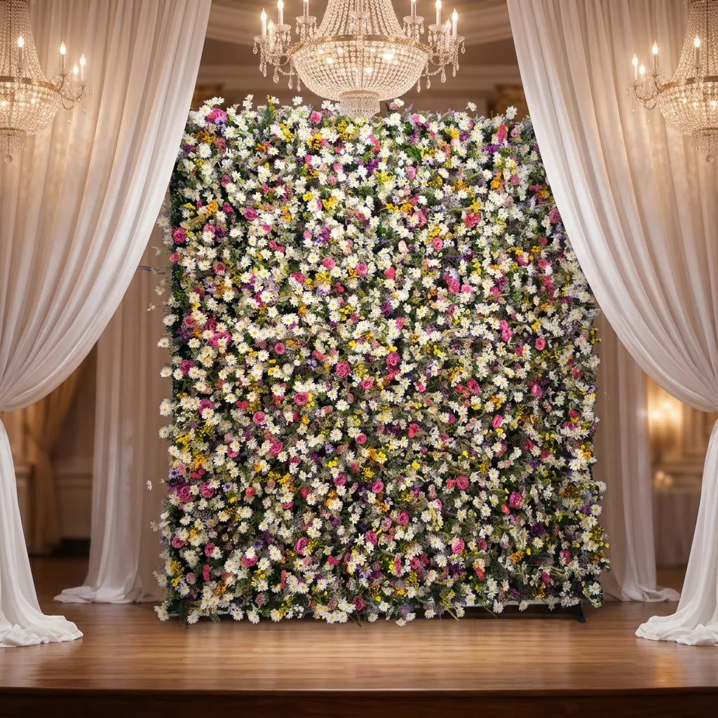 SPR Realistic Handmade Roll up Bridal Bouquet Artificial Flower Wall Backdrop with Cloth Base White and Pink Wedding Decoration