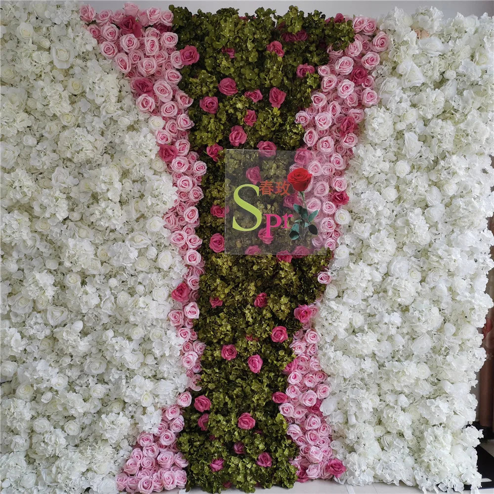 SPR Wholesale Custom White Green Wedding Supplies Decoration Rose Backdrop Silk Artificial Decorative Flower Wall Zhejiang Model