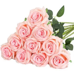 Wholesale Red Artificial Silk Roses Bouquet Long Stems Bridal Floral for Wedding Mother's Day Home Table Centerpiece Decor - 50CM(19.69in) / Green
