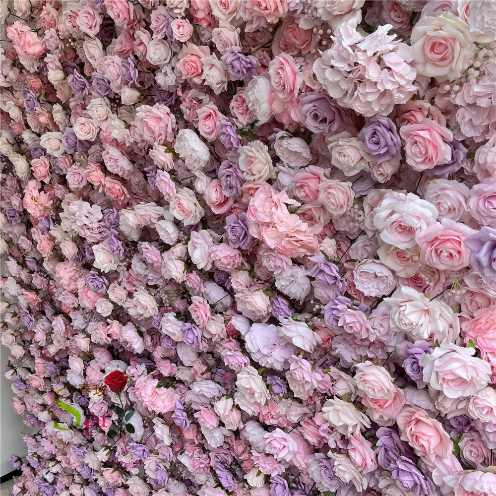 SPR Luxury Wedding Decoration Handmade Wholesale 7D Purple Pink Rose Flower Panel Backdrop Artificial Silk Flower Wall for Sale