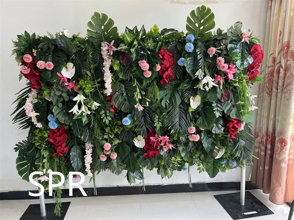 SPR High Quality Eco-Friendly 5D Red Rose Greenery Silk Flower Backdrop Wedding Decoration Wall for Halloween Christmas New Year