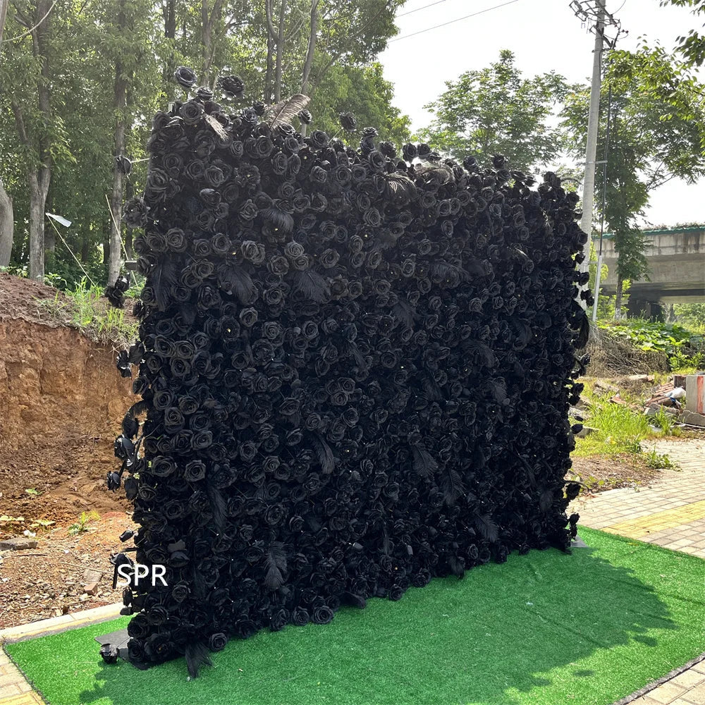 SPR Bridesmaids Bouquet Top Selling Roll up Cloth Black Silk Flower Wall for Wedding Party Birthday Baby shower Decoration Wall