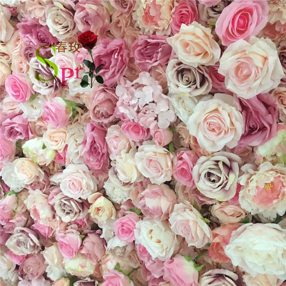 SPR Bridal Bouquet Roll up Fabric Plastic Rose Peony Arrangement Silk Artificial Flower Wall Panel Wedding Decoration Backdrop