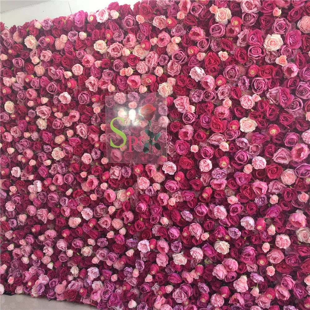 SPR Handmade Realistic Roll-Up Artificial Flower Wall 5D Design Black Peony Rose Hydrangea Wedding Backdrop Decoration