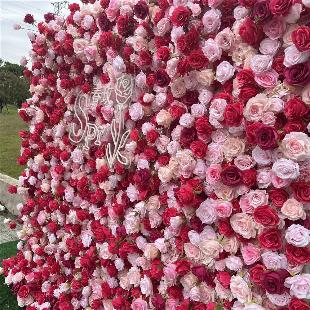 SPR Handmade Bohemian Bridal Bouquet Vintage Mix Pink Red Wedding Decoration Artificial Rose Flower Wall Fabric Backdrop