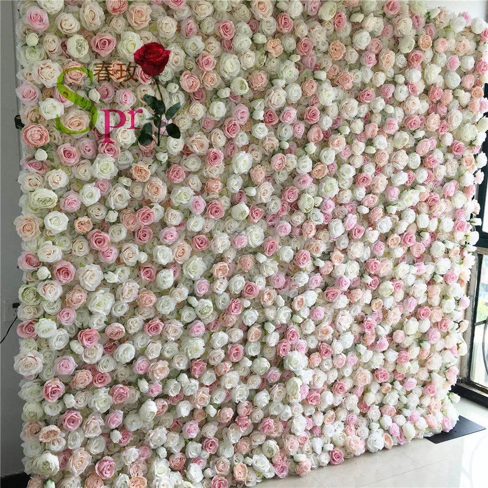 SPR Bridals Bouquet PINK Wholesale Custom White Pink Wedding Supplies  Rose Backdrop Silk Artificial Decorative Flower Wall