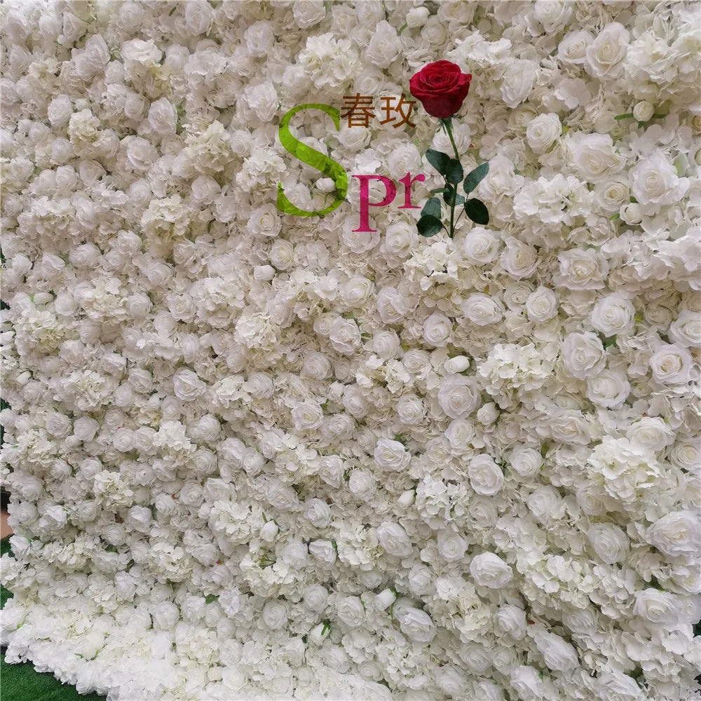 SPR FW21529-4-cloth Cream White 3D Flower Wall  Roll up Floral Wall for Wedding Backdrop