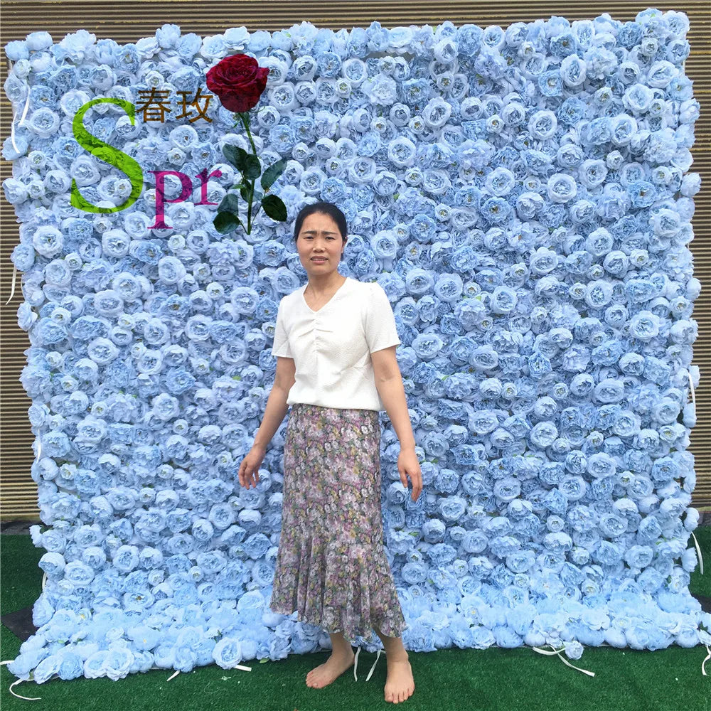 SPR Handmade Realistic Artificial Silk Rose 3D Flower Wall 4x8FT/pc Blue Customizable Colors Mother's Day Party Decor