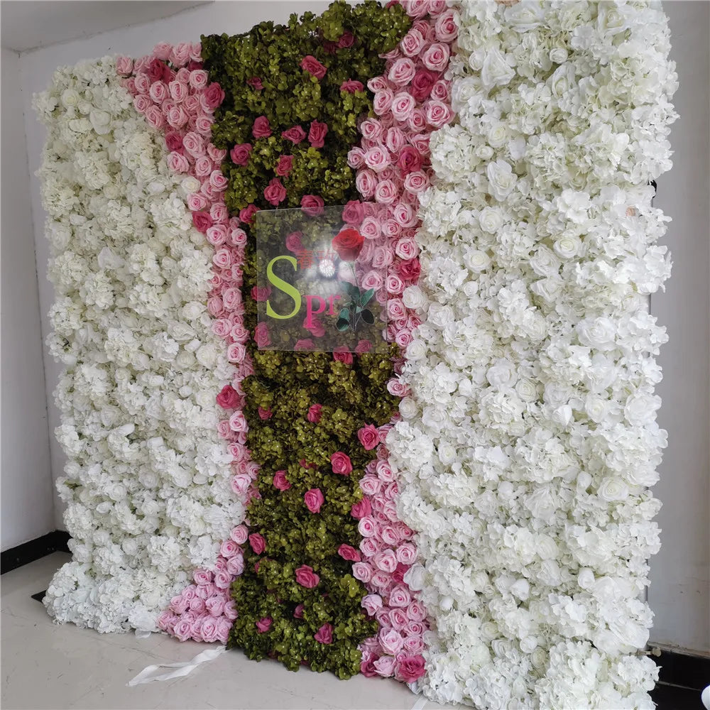 SPR Wholesale Custom White Green Wedding Supplies Decoration Rose Backdrop Silk Artificial Decorative Flower Wall Zhejiang Model
