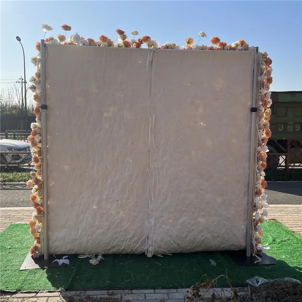 SPR High Quality Handmade Bohemian Style Green Plant Flower Wall with Rose Roll up Scented Reusable Wedding Backdrop