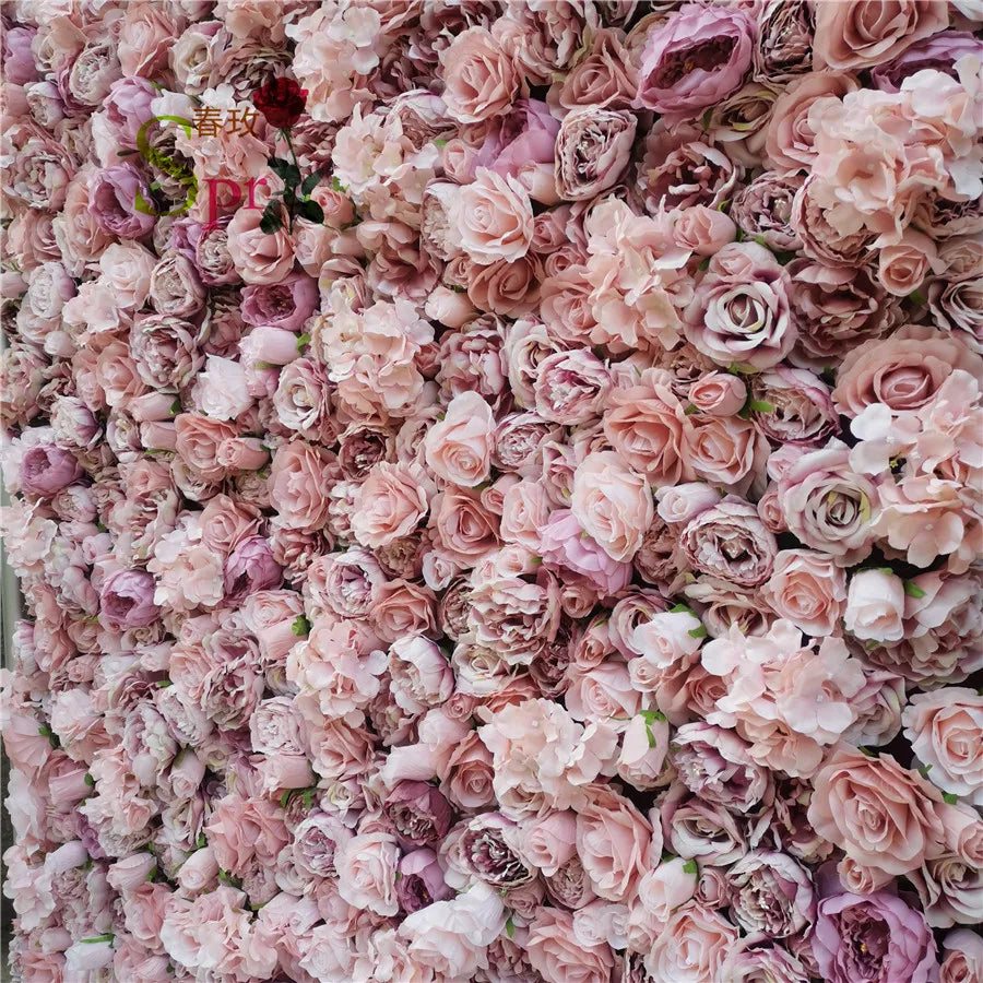 SPR customized size & color Roll up Wedding Artificial Silk Rose Flower Wall Backdrop Wall for Wedding Decoration