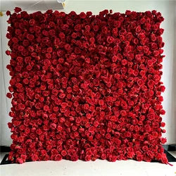 SPR Artificial Silk Rose 5D Flower Wall Decor Handmade Modern Style for Party Centerpiece Background - 1*1M(3.28*3.28ft) / Red