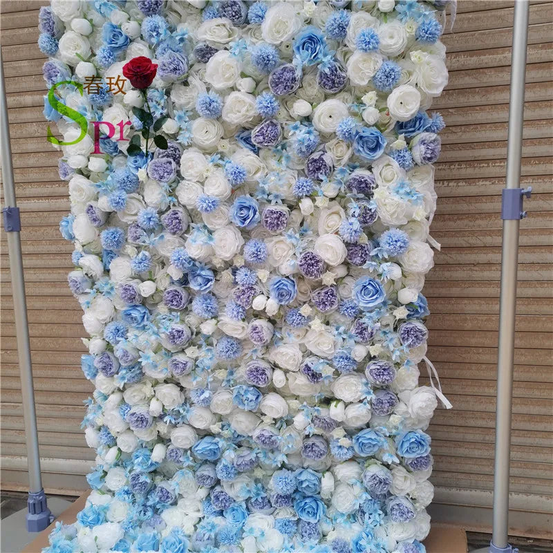 SPR 1.2*2.4M(4*8ft)/pc DIY Big Size Roll up White Silk Artificial Rose Wedding Backdrop Stand Flower Wall