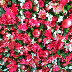 SPR Modern Christmas Flower Wall Backdrop with Silk Cloth Artificial Flowers for Party Home Event Decorations - 240*240cm(8*8ft) / Red