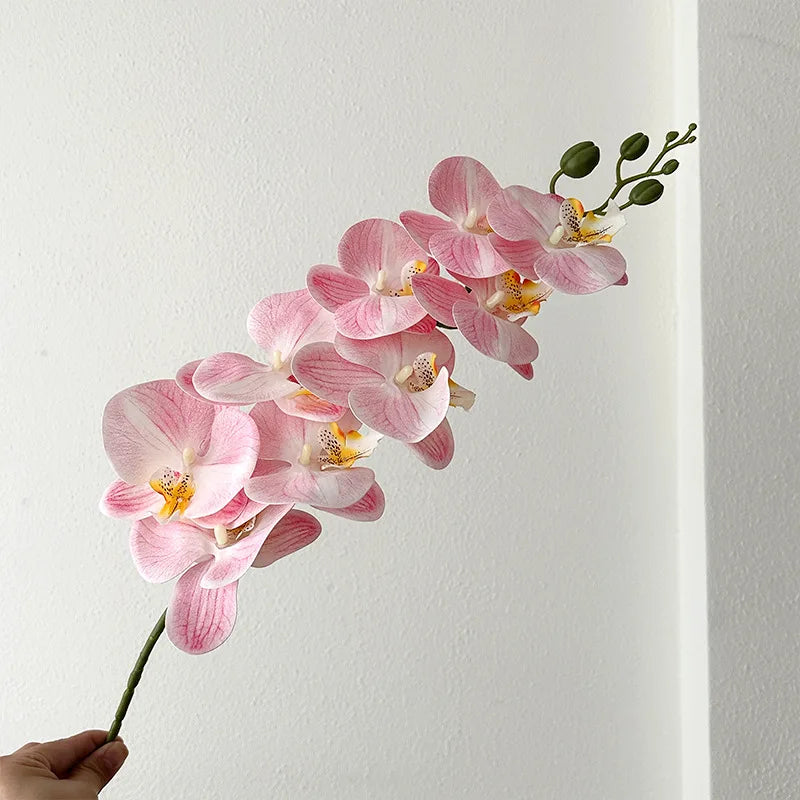 High Quality Real Touch 9 Head Artificial Phalaenopsis Flowers Big Blooms Orchid Flowers Leaves Stem Plants for Home Wedding