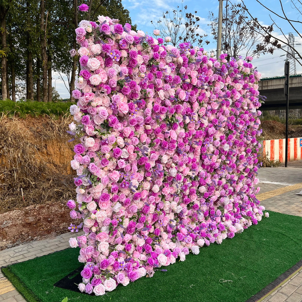 SPR Decorative Roll up Artificial Silk Rose Flower Wall Backdrop Panel for Wedding Party Birthday Hotel Decoration