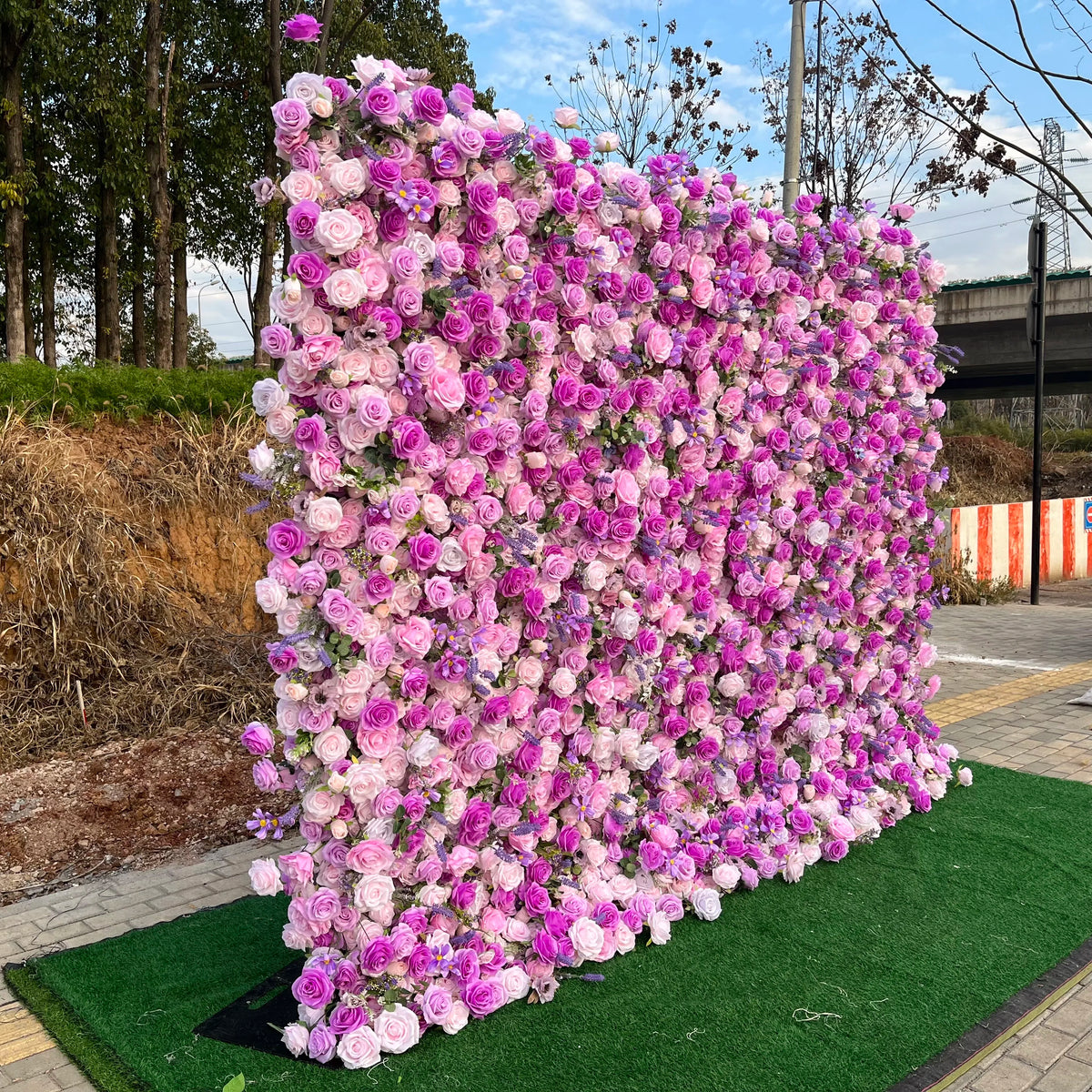 SPR Decorative Roll up Artificial Silk Rose Flower Wall Backdrop Panel for Wedding Party Birthday Hotel Decoration