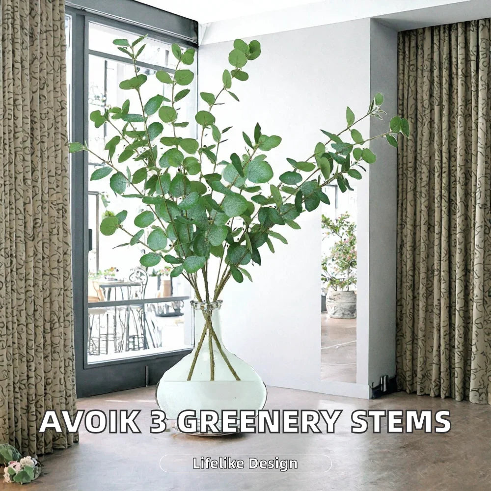 Artificial Silk Eucalyptus Branches High Simulation Greenery Stems for Home Vase Wedding Floral Arrangement Decor