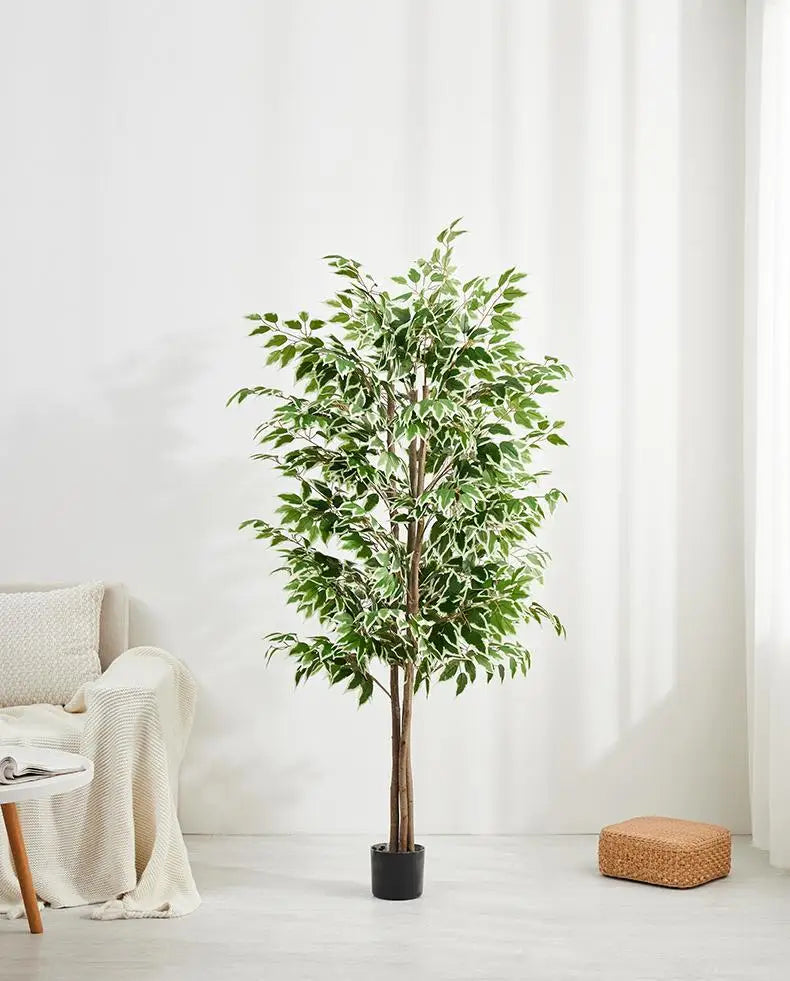 SPR Artificial Laurel Topiary Tree Set of 2 Realistic Leaves Twisted Trunk with Plastic Pot for Home Garden Patio Decor