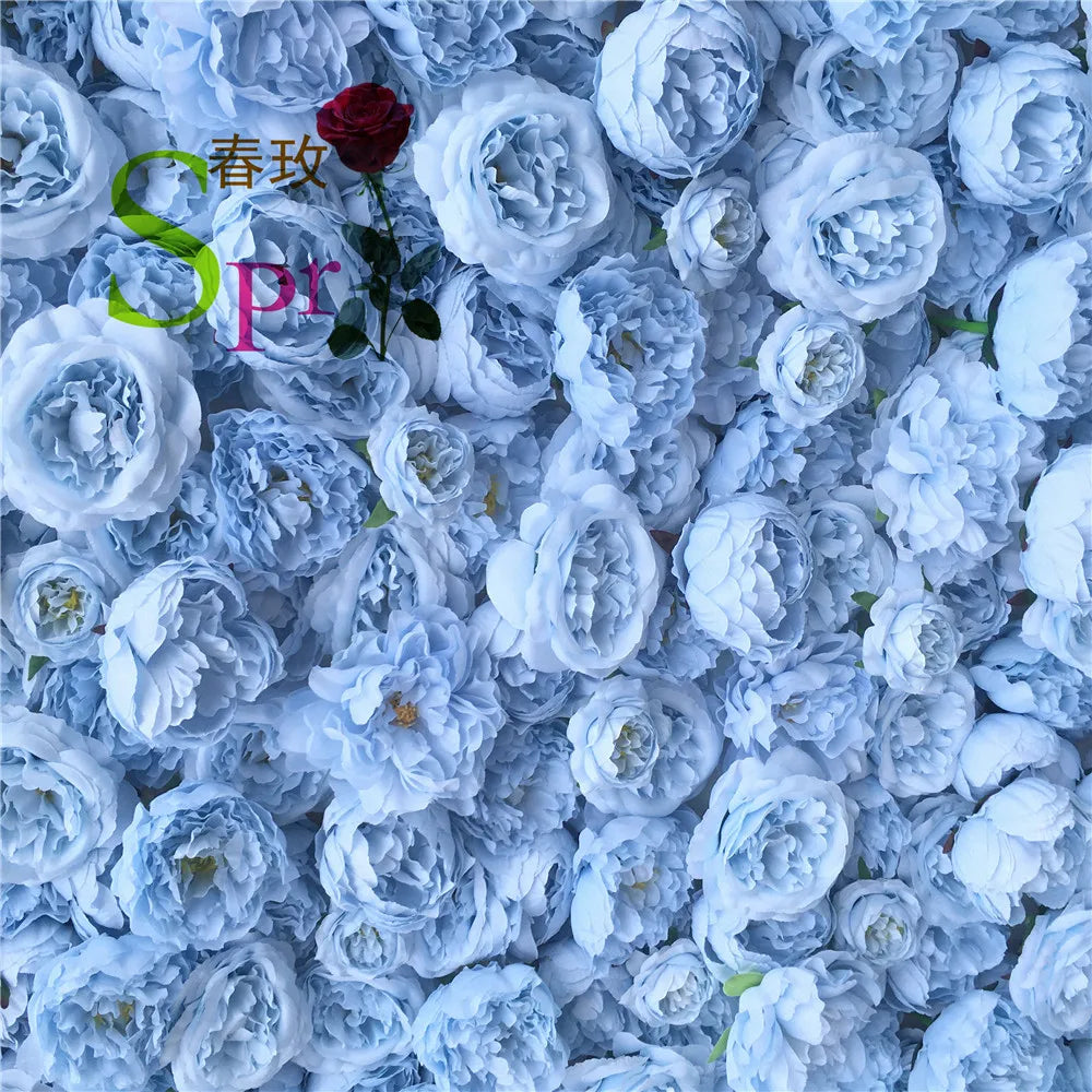 SPR Handmade Realistic Artificial Silk Rose 3D Flower Wall 4x8FT/pc Blue Customizable Colors Mother's Day Party Decor