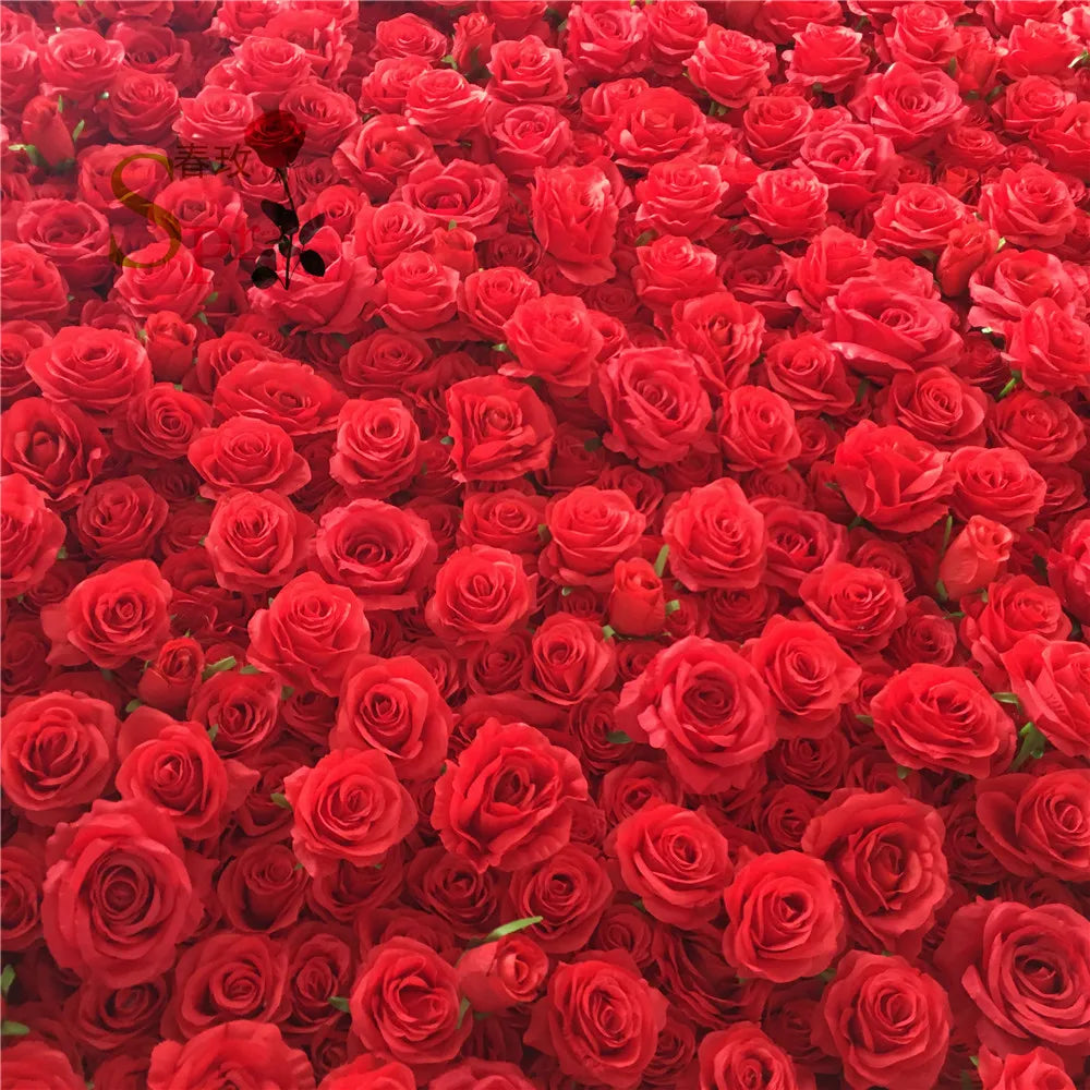 SPR High Quality Handmade Anti-Bacterial 5D Red Artificial Rose Fabric Wall for Wedding and Event Decorations