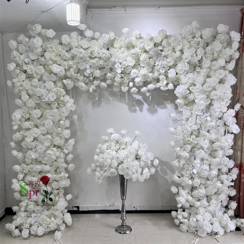 SPR  Wedding Stage Floral Wall Backdrop Decor High Quality Pink Rose Curtain Mat Roll up Cloth Fabric Silk Flower Wall