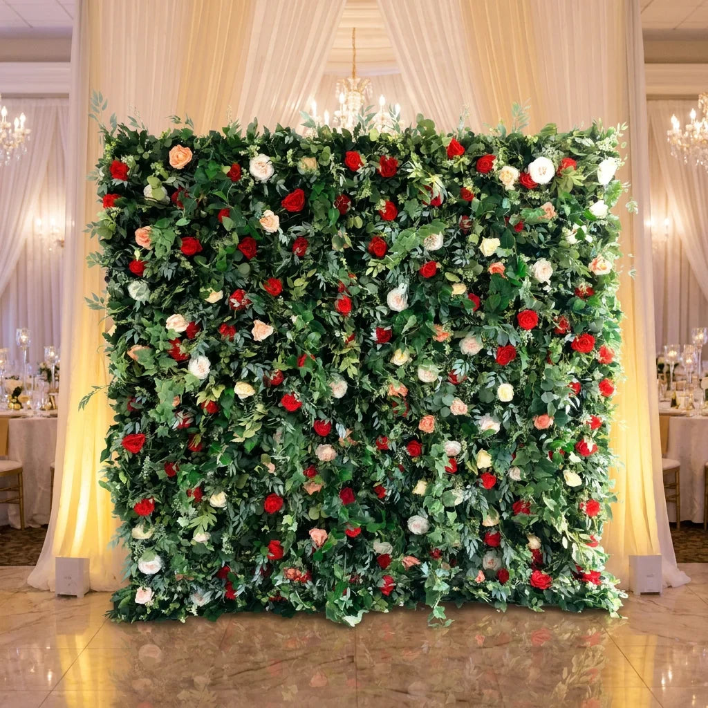 SPR Wholesale Custom Green Plant Leaf Wedding Supplies Decoration Rose Backdrop Silk Artificial Decorative Flower Wall