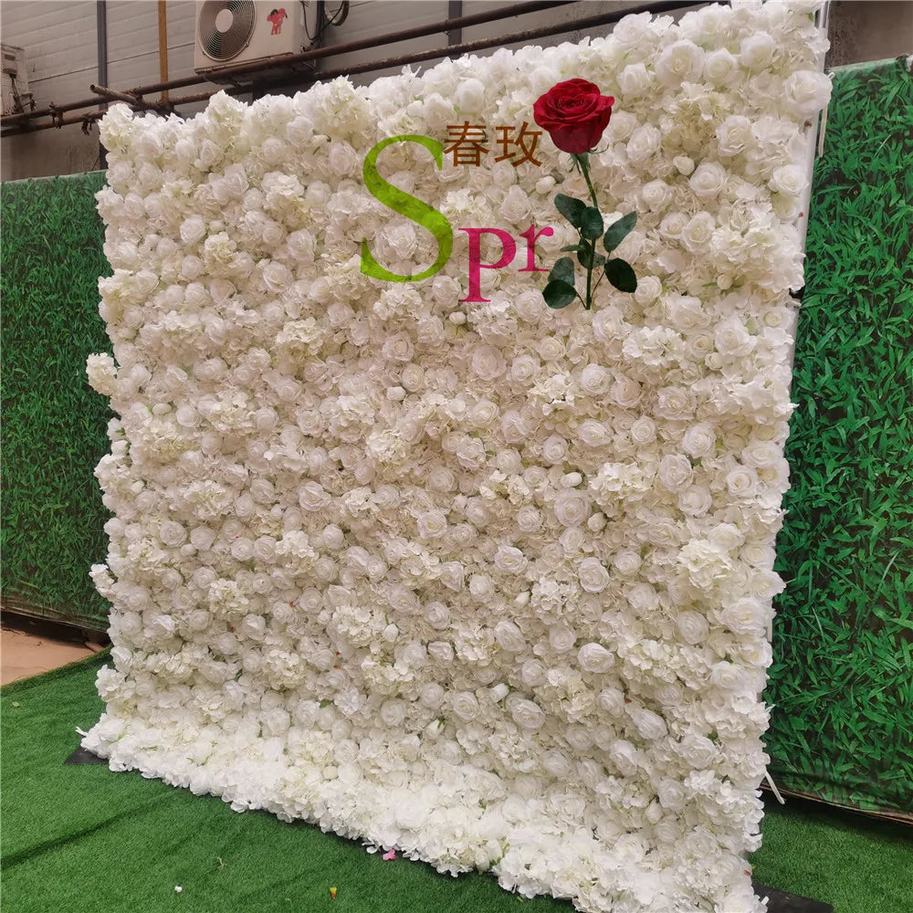 SPR FW21529-4-cloth Cream White 3D Flower Wall  Roll up Floral Wall for Wedding Backdrop