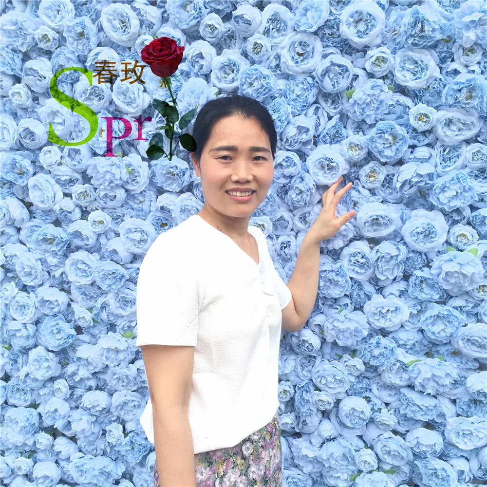 SPR Handmade Realistic Artificial Silk Rose 3D Flower Wall 4x8FT/pc Blue Customizable Colors Mother's Day Party Decor