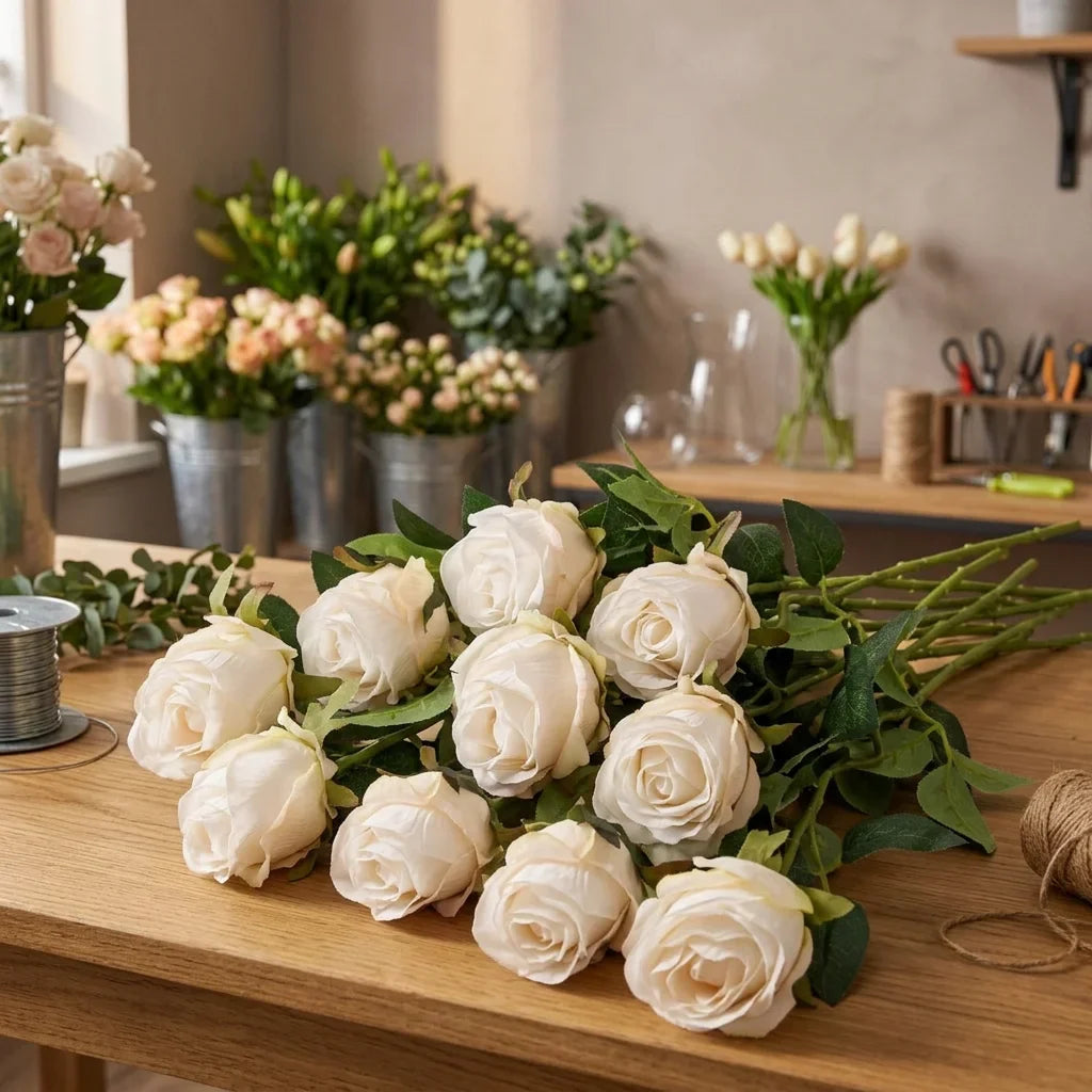 SPR High Simulation Large Artificial Roses With Long Iron Stem for DIY Floral Arrangement Wedding Home Party Decor