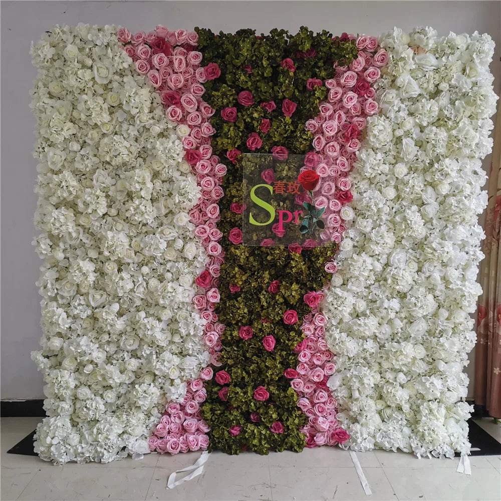 SPR Wholesale Custom White Green Wedding Supplies Decoration Rose Backdrop Silk Artificial Decorative Flower Wall Zhejiang Model